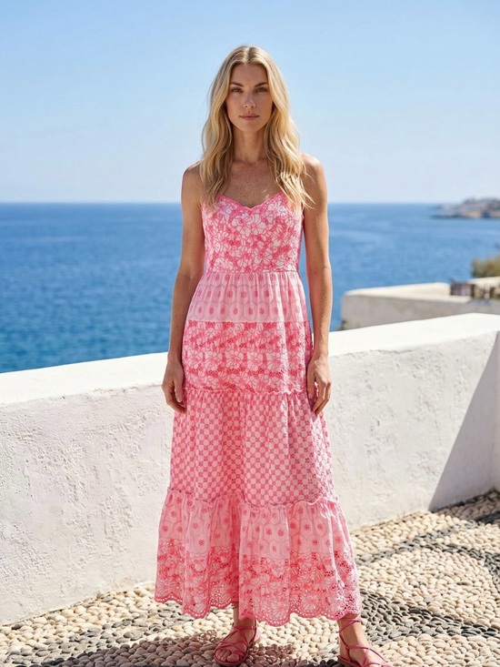 Lilly Pulitzer Dresses & Skirts - Lilly Pulitzer Pink Eyelet Embroidered Cotton Maxi Dress Size 10 Resort Floral